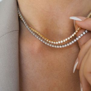 Dây Chuyền Choker Nữ Sang Trọng Đính Đá Zircon Cubic Kiểu Tennis Ngắn Phong Cách Hiphop Trang Sức Thời Trang Dành Cho Đám Cưới Tiệc Tùng