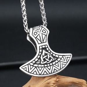New Vintage Vikings Axe Head Pendant Necklaces For Men Stainless Steel Nordic Viking Thors Hammer Necklace Amulet Jewelry Gifts