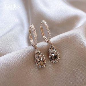 Tea Color Full Diamond Waterdrop Earrings Womens New 2025 Luxury Sensation Ear Jewelry Elegant Fashion Accessories