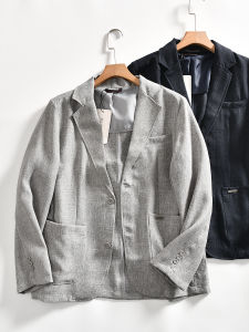 Mens Business Casual Spring UV Protection Breathable Linen Suit Jacket Anti-Wrinkle Comfortable Long Sleeve Double Vented