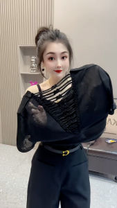 Áo Thun Tay Ngắn Mỏng Mùa Hè Cổ Chữ V Bằng Lụa Băng Thiết Kế Lưới Hở Lưng Thời Trang Đường Phố Thường Ngày Cho Nữ