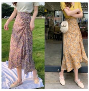 ขนาดใหญ่ MM อ้วน กระโปรงดอกไม้ ใหม่ เอวสูง สลิมมิ่ง กลางความยาว สายรัด กระโปรงหางปลา กระโปรง A-Line หญิง ฤดูร้อน