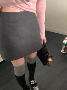 Dark Gray Woolen Skirt Female Fall and Winter New Arrival Retro High Waist Slim Looking Small Temperament Wild A- line Sheath Skirt