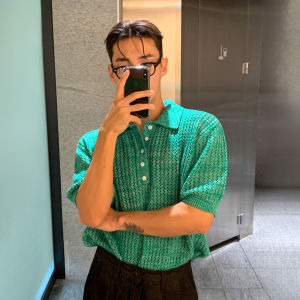 เสื้อยืดคอกลมแขนสั้นถักหลวมๆ สำหรับผู้ชาย MRCYC ฤดูร้อน 2024 เสื้อโปโลสไตล์เกาหลี ทรงหลวม ทรงเข้ารูป เส้นใยไนลอน