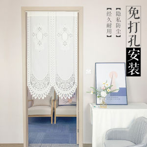 No-Drilling Lace Door Curtain Bedroom Kitchen Partition Semi-Curtain European Style Fabric Door Curtain Blocking Daylight