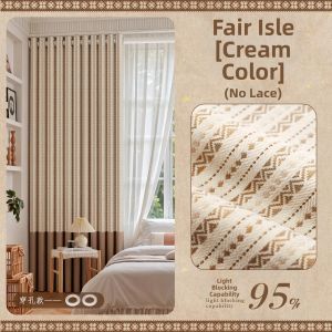 WEILAISHI | Room Darkening Chenille Patchwork Curtains Nordic Retro