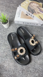 Sandal Selop karet Wanita Kasual Youth Balance Motif Bunga Pernak Pernik 6605-3B