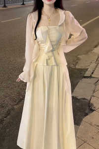 Summer Princess Style off-Shoulder Tube Top Tops Half-Length Dress Sun Protection Cardigan Three-Piece Set Elegant Pure Desire Slimming Suit