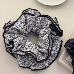 14cm French Style Floral Print Scrunchies Four-layers High-end Womens Back of Head Bun Hair Rope Gentle Hair Tie Head Flower