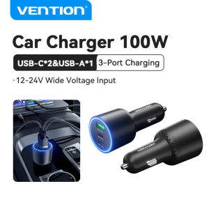 Vention Car Charger 100W Max Fast Charging with LED Indicator for SAMSUNG S24 Ultra S23 S22 iPhone 16 15 14 13 Pro Max Huawei Xiaomi MacBook Car Charger Adapter Socket Outlet