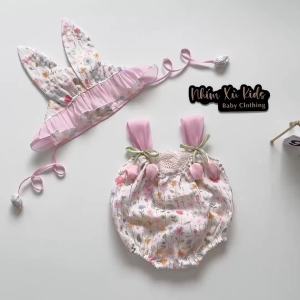 ￼(3-12kg)Body Hoa Tulip Tai Thỏ NHÍM XÙ KIDS Cho Bé Gái Sơ Sinh Đầy Tháng Thôi Nôi B012