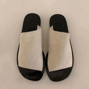 Genuine Leather Niche Style Canvas Open Toe Lazy Slippers Broadband Minimalist Fancy Casual Flats Slip-on Sandals Women