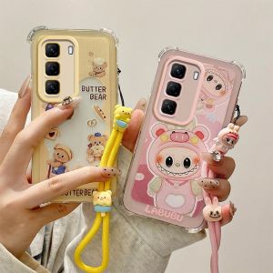 Phone Case Infinix Hot 50i Hot 50 Pro + Plus Smart 9 Smart 8 Pro Smart9 HD Cute Painted Cartoon Casing with Dolls Lanyard Four Corner Shock-absorbing Lens Protection Silicone Soft Back Cover
