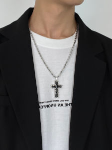 European Hip Hop Cross Pendant Mens Necklace Mens Trendy Special-Interest Design Sweater Chain Dark Style Mens Accessories