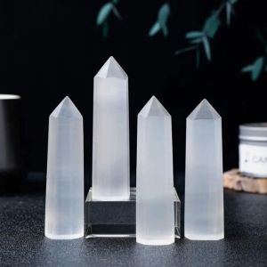 Natural Selenite Tower✨ Natural Crystal Energy Cleanser | 6-Sided Charging Rod | Moonlight Activation | Home Decoration