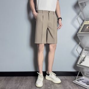Quần Short Nam Vải Lụa Băng Màu Xám Đậm Mùa Hè Phong Cách Đường Phố Mỹ Quần Ngắn Gấp Dài qua Đầu Gối Thời Trang