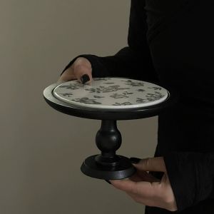 Luxurious Vintage French Wooden High-Stand Ceramic Aroma Lamp Base Storage Display Plate for Living Room Decorations