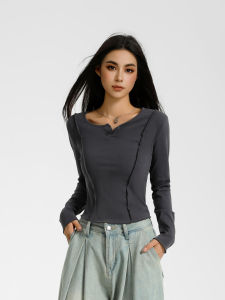 เสื้อยืดคอกลมแขนยาวทรงสลิมฟิตสำหรับผู้หญิง เสื้อชั้นในฤดูใบไม้ร่วง/ฤดูหนาว ดีไซน์เรียบง่าย สวมใส่สบาย ระบายอากาศได้ดี