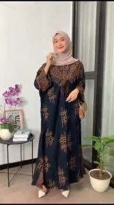 Gamis Kaftan Alona Wanita Tebaru Kekinian Kaftan Pamela Motif Abstrak Jumbo Mewah Elegan Bahan Rayon Premium Untuk Kondangan