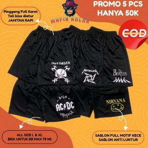 Promo Boxer 50 Ribu Dapat 5 Pcs Celana Pendek Boxer Kolor Dalaman Pria Wanita Celana Metal IRON MAIDEN METALICA Surfing Santai Tidur Rebahan Olahraga Voli Basket