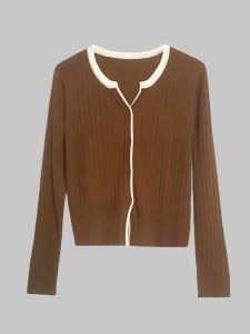 Paris Afternoon Slim Fit Knitwear Color Block Design Versatile New Style V Neck Long Sleeve Cardigan for Women Autumn Season