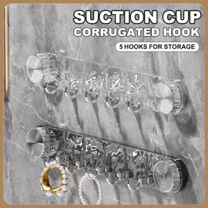 Punch-free Suction Cup Long Row Hook Behind The Door Bathroom Kitchen Storage Hook Shelf Five Rows of Traceless Hooks