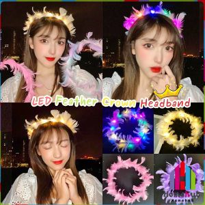 HB LED Feather Wreath Crown Headbands Luminous Festival Hair Piece Party Hair for Women and Girls