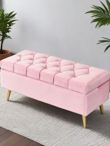 Entrance Slipper Bench Bedroom Sofa Rectangular Storage Bench Clothing Store Wooden Column Pure Color Nordic Style Customizable