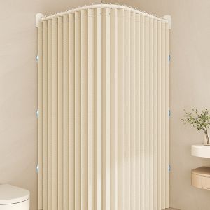 Invisible Folding Curved Rod No-Drilling Bathroom Shower Curtain