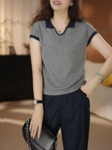 Shalldoer | เสื้อสเวตเตอร์คอปกสั้นแบบสวมหัวสไตล์เกาหลีสำหรับผู้หญิงในช่วงฤดูร้อน ทรงหลวม ระบายอากาศได้ดี สวมใส่สบาย