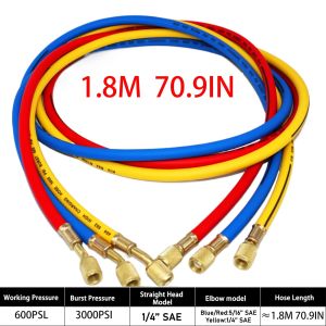 Refrigeration Charging Hoses 0.9M-1.8m for R134A R12 R22 Refrigerant Air Conditioning Manifold Gauge with 1/4" SAE Fittings