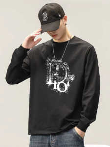 High Quality Long Sleeve Cotton T-Shirt Mens Loose Fit round Neck American Style Base Shirt Spring Autumn Seasonal Fashion Brand