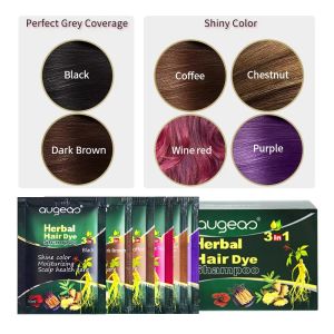 30ml X10 Herbal Natural Plant Hair Dye Shampoo Fast Grey Hair Dyed Black 6 Color Coffee Red Purple Salon & Home Hair Color