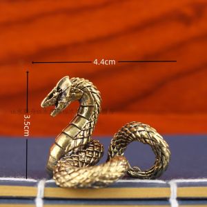 Solid Brass Pure Yellow Bronze Snake Ornament Chinese Zodiac Serpent Tea Pet Q Version Cute Little Snake Home Decor Animal Shaped