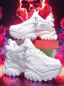 Womens fashion casual vulcanized shoes pure white platform high heels female Halloween punk style light womens sports shoes