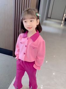 X BABY Setelan Anak Perempuan Polos Lengan Panjang Katun Rayon Kerah-Neck Korean Style 1-4 Tahun