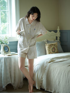 Princess Style Pure Cotton Summer Sleepwear Womens Short Sleeve Shorts Home Clothes Sweet Plaid Pattern Durable Elastic Fiber