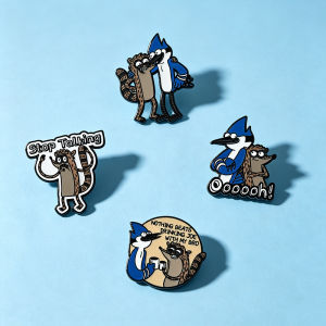 4Pcs Funny Regular Show Enamel Pins Mordecai Rigby Brooches Cartoon Lapel Badges For Backpack Fans Decor