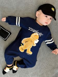 เด็กทารก ผ้าฝ้าย ชุดรอมเปอร์ ฤดูใบไม้ผลิ ฤดูใบไม้ร่วง หมีแขนยาวบาง ดีไซน์ น่ารัก เสื้อผ้าเด็กแรกเกิดเด็กชายคลาน ชุดสูท บริสุทธิ์ ผ้าฝ้าย เด็กทารก ชุด