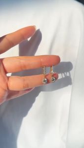 Anting Emas Asli Kadar 70 16K Diamond Look Solitaire Kerabu Jepit Drop Cetek Clip Giwang Mewah AMERO