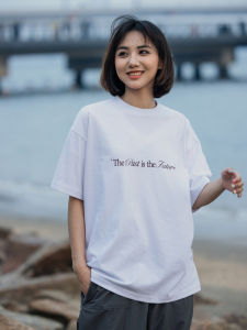 BananaClub Slogan Loose Fit Short Sleeve T-Shirt Fleece Print Basic Casual Cotton round Neck for All Seasons Youth Fashion