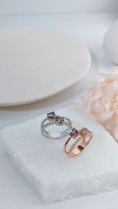 Her Jewellery Twin Alexandrite Ring - Exquisite Lab-Cultivated Alexandrite Gem plated with 18K Gold