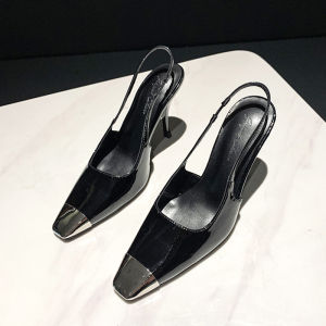 Giày Cao Gót Mũi Vuông Kim Loại Màu Đen Thời Trang Cho Nữ Mùa Xuân Thu Mới Về Giày Cao Gót Đơn Thời Trang MEIHUI SHISHANG