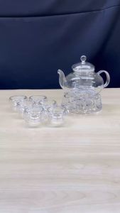 【PLAYFUL】 [High Quality] Flower tea pot set Glass Teapot heat preservation + Free 6 Tea Cups + Base