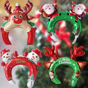 Novelty Inflatable Christmas Antler Hair Band Balloon Santa Claus Hat Dress Up Aluminum Film Headband Balloons Xmas Ambience