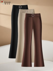 TUCANO High Waist Bell Bottom Pants Womens Casual Elastic Knitted Trousers Slimming Style Autumn Winter New Arrival