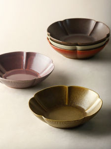 Handmade Retro Ceramic Dinner Plate Creative Flower Pattern Fruit Salad Bowl Irregular Shape Jingdezhen Origin Adult Use