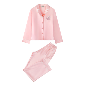 PJM INMARCH | PJM INMARCH Silk Embroidery Couples Sleepwear Elegant Simple Style Long Sleeve Thin Fabric Leisure Suit For Spring Summer