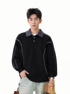 WUKONGYOUHUO | Retro Loose Color Blocked Couples Men Polo Collar Hoodie