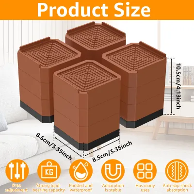 4Pcs 4 Inch Bed Risers 3-Layer Detachable Table Leg Extenders Heavy-Duty Square Furniture Height Extenders for Sofa Table Chair